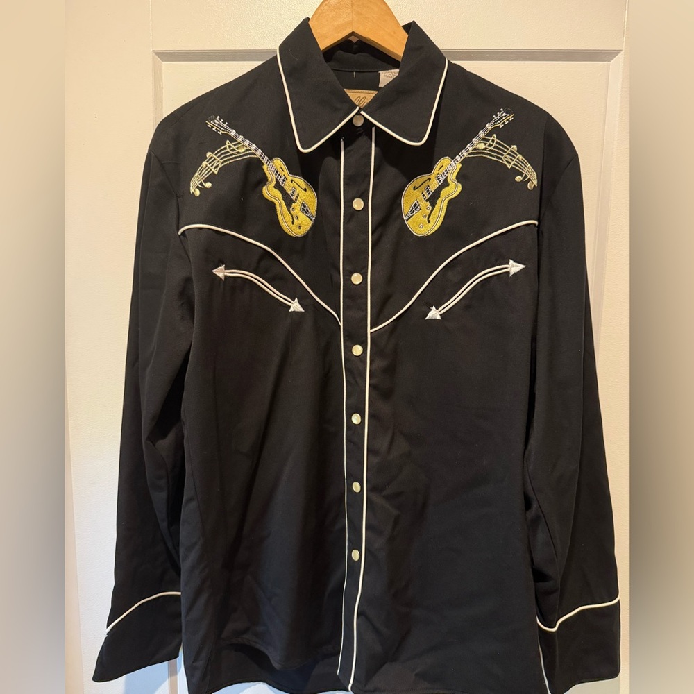 Scully rock n roll embroidered long sleeve button up shirt